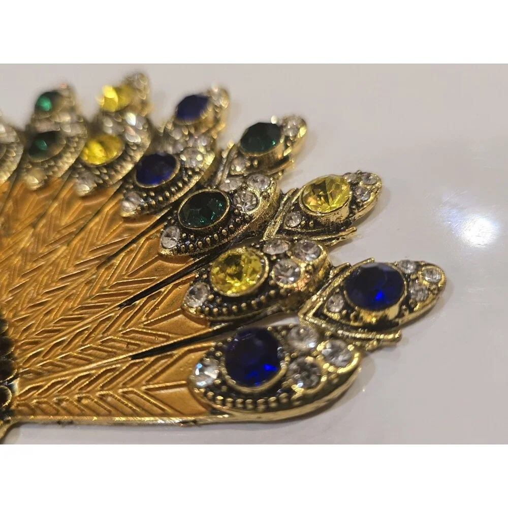Vintage Peacock Rhinestone Jewelry Component / Necklace Centerpiece One Missing
